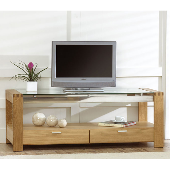 Arturo Solid Oak & Glass Top TV Unit Buy Modern Wooden TV Stand