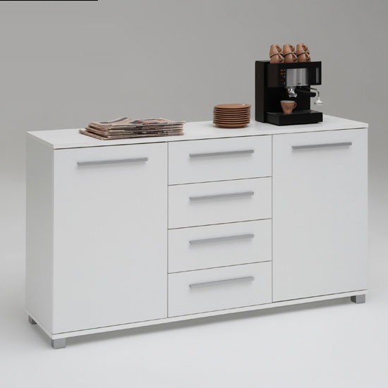 Ria Wooden Sideboard with 2 Doors And 4 Drawers in White Buy Modern