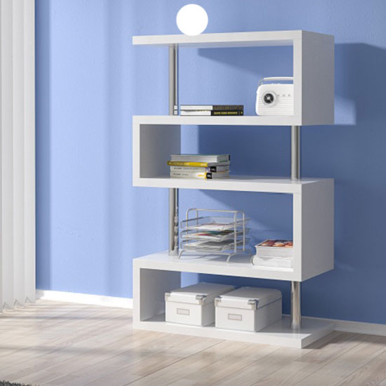 Miami Shelving Unit Tall In White High Gloss With Chrome Support Buy