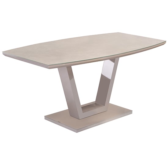 Product photograph of Samson Glass Top Gloss Marble Effect Dining Table In Latte from Furniture in Fashion