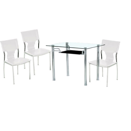 Sarah Glass Table with Black Undershelf + 4 White Chairs