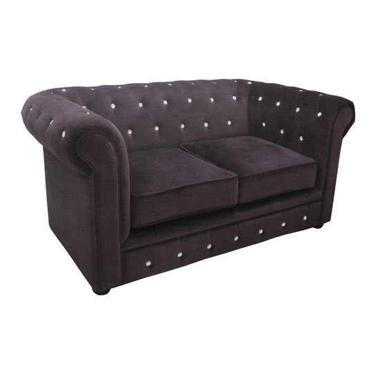 Black Velvet Diamante 2 Seater Chesterfield Sofa, 2402107