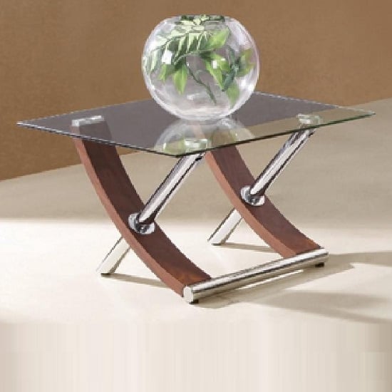 Zanti Lamp Table In Clear Glass Top With Oak And Steel Legs