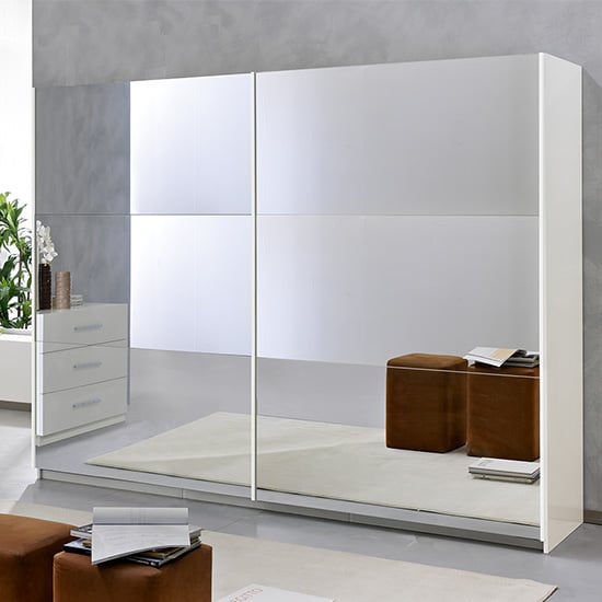 Product photograph of Abby 2 Mirrored Doors Wooden Wardrobe In White from Furniture in Fashion