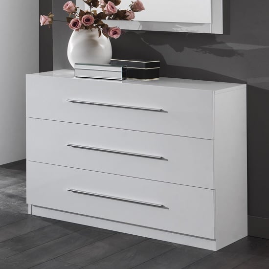 Product photograph of Abby Chest Of Drawers In White High Gloss And 3 Drawers from Furniture in Fashion