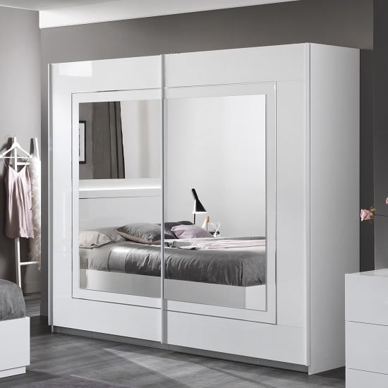Product photograph of Abby Mirrored Sliding Wardrobe In White High Gloss With 2 Doors from Furniture in Fashion