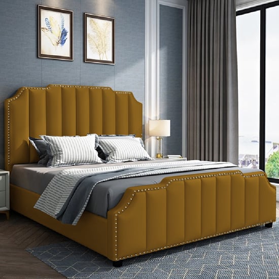 Product photograph of Abilene Plush Velvet Super King Size Bed In Mustard from Furniture in Fashion
