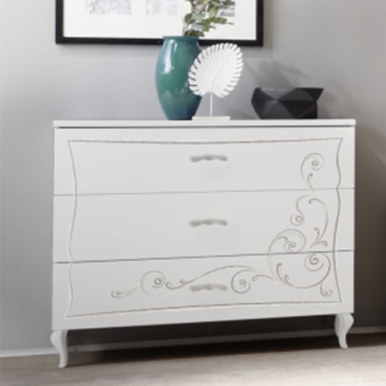 Product photograph of Agio Wooden Chest Of Drawers In Serigraphed White from Furniture in Fashion