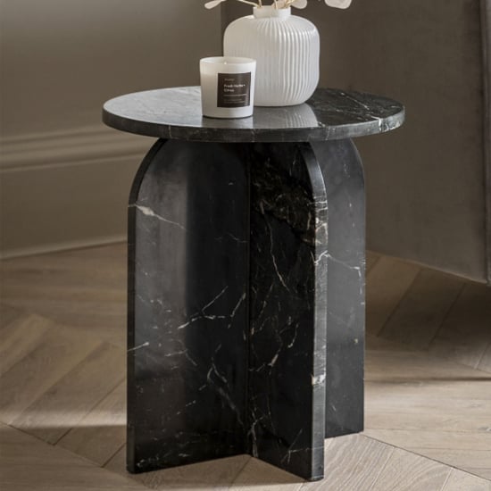 Akron Marble Side Table Round In Black