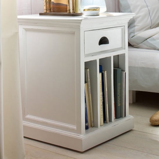 Product photograph of Allthorp Bedside Table With Dividers In Classic White from Furniture in Fashion