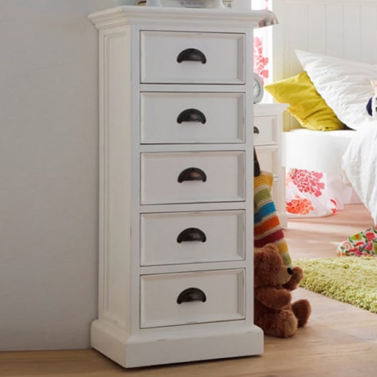 Product photograph of Allthorp Chest Of Drawers In Classic White With 5 Drawers from Furniture in Fashion