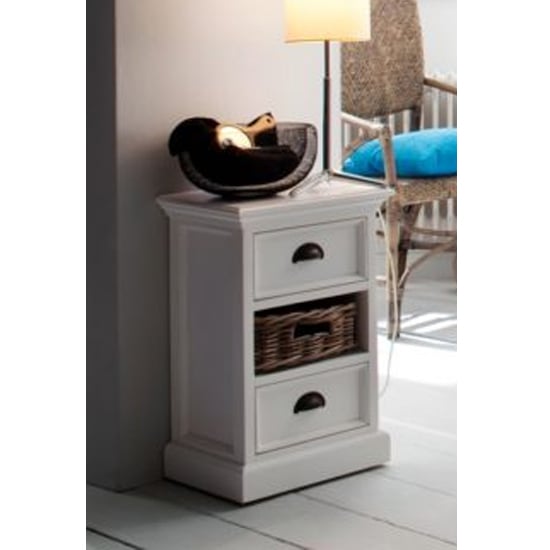 Product photograph of Allthorp Wooden Bedside Unit With Basket In Classic White from Furniture in Fashion