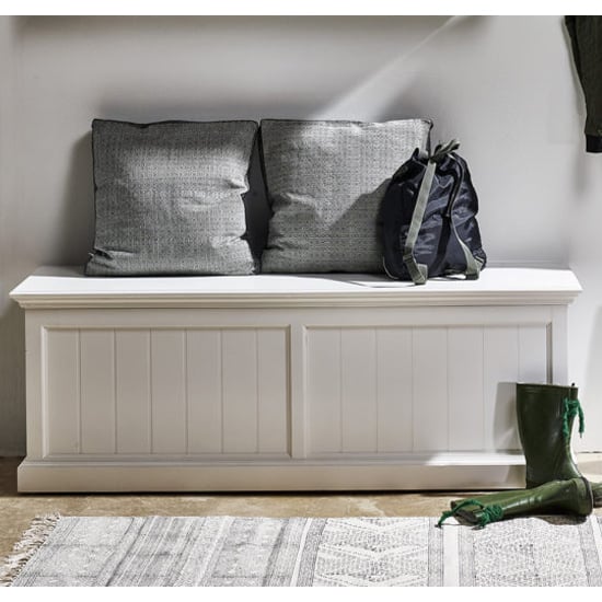 Product photograph of Allthorp Wooden Hallway Storage Bench In Classic White from Furniture in Fashion