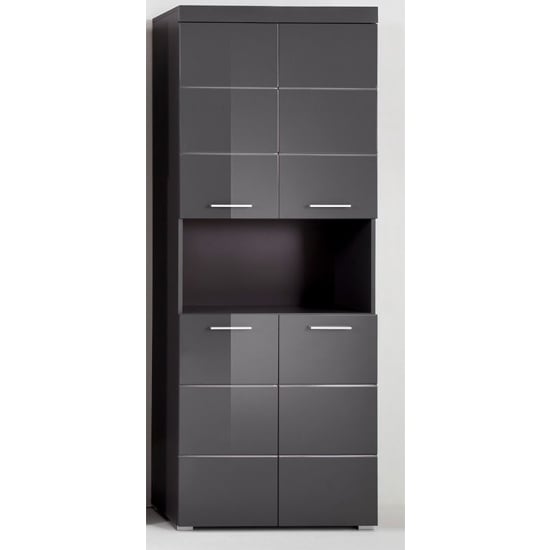 Product photograph of Amanda Tall Storage Cabinet In Grey Gloss With 4 Doors from Furniture in Fashion