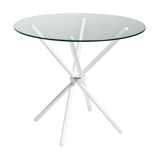 Product photograph of Amata Round Glass Dining Table With White Base from Furniture in Fashion