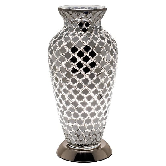 Product photograph of Apollo Mosaic Glass Vase Table Lamp In Mirrored Tile from Furniture in Fashion