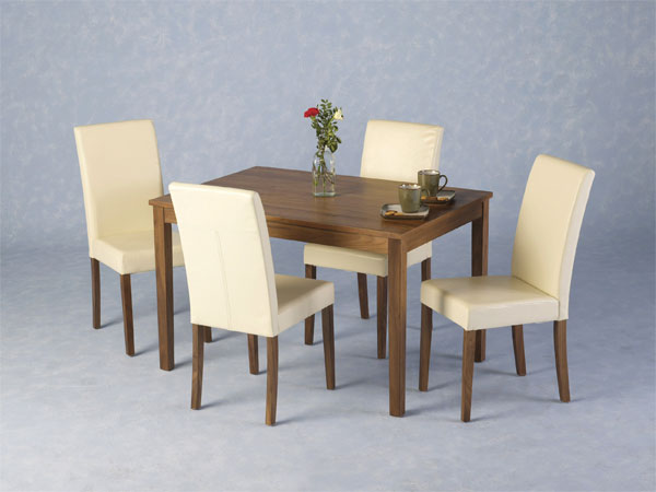 Ashmere Walnut Dining Set with 4 Cream Chairs