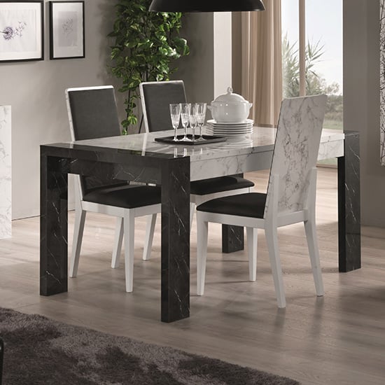 Product photograph of Attoria Gloss Black And White Marble Effect Dining Table 4 Chair from Furniture in Fashion