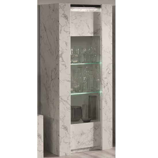 Product photograph of Attoria Led 1 Door Display Cabinet Black And White Marble Effect from Furniture in Fashion