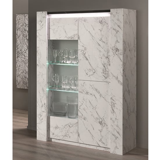 Product photograph of Attoria Led 2 Door Display Cabinet Black And White Marble Effect from Furniture in Fashion