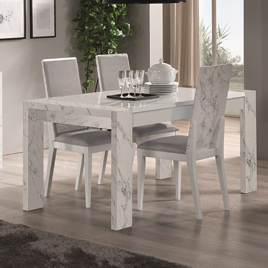 Product photograph of Attoria Gloss White Marble Effect Dining Table With 4 Chairs from Furniture in Fashion