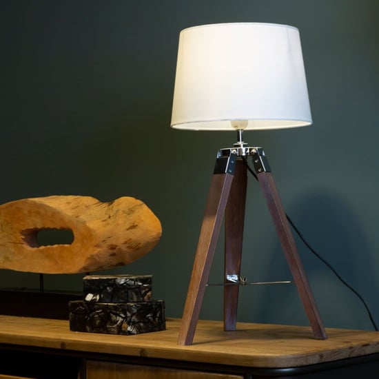 Product photograph of Baline Natural Fabric Shade Table Lamp With Brown Tripod Base from Furniture in Fashion