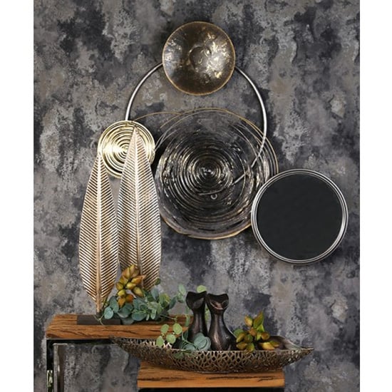 Product photograph of Banks Metal Wall Art In Silver And Grey With Mirror from Furniture in Fashion