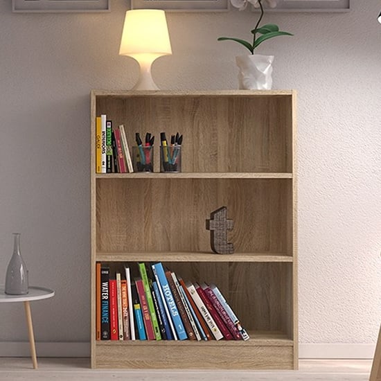 Product photograph of Baskon Wooden Low Wide 2 Shelves Bookcase In Oak from Furniture in Fashion