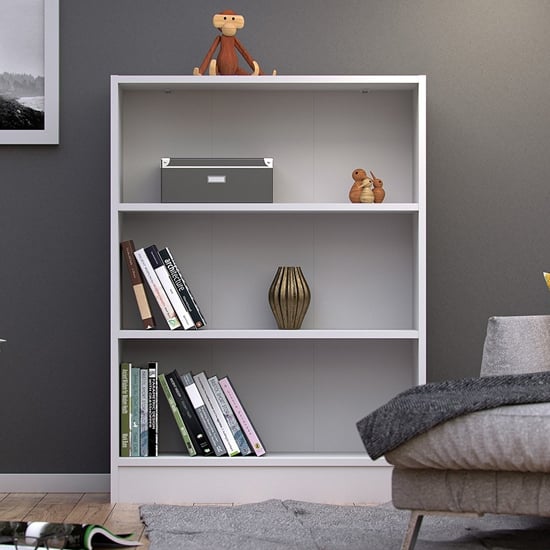 Product photograph of Baskon Wooden Low Wide 2 Shelves Bookcase In White from Furniture in Fashion