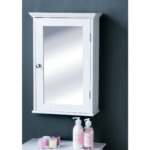 Wood Chairs on Bathroom Cabinet In White Wood With A Mirrored Door  2400942