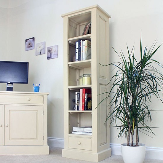 Marios Cream Mahogany Narrow Alcove Open Bookcase With 1 Drawer