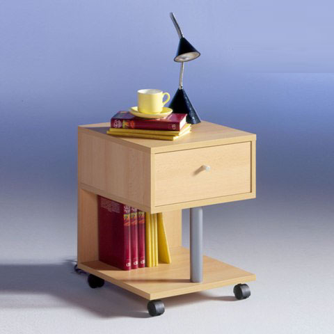 Beech Bedside Table with wheels, Jango6