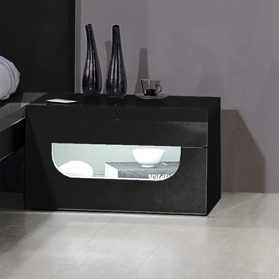 Pulse High Gloss Bedside Table In Black With LED Lighting