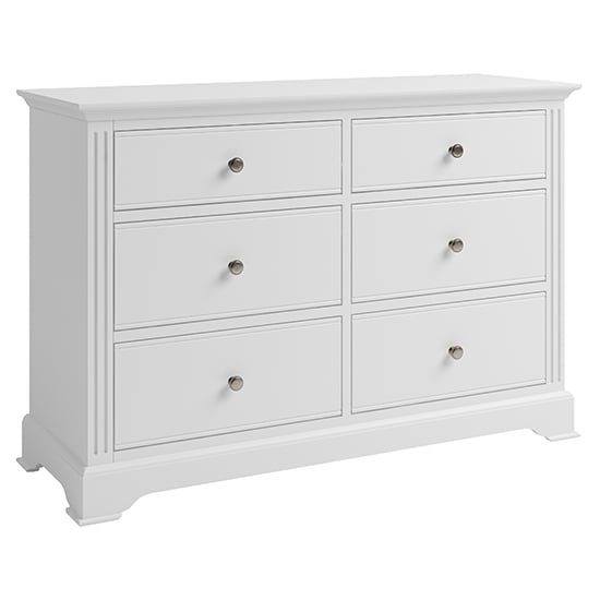 Product photograph of Belton Wide Wooden Chest Of 6 Drawers In White from Furniture in Fashion