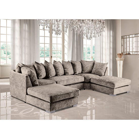 Product photograph of Boise U-shape Chenille Fabric Corner Sofa In Champagne from Furniture in Fashion