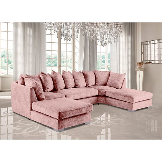Product photograph of Boise U-shape Chenille Fabric Corner Sofa In Pink from Furniture in Fashion