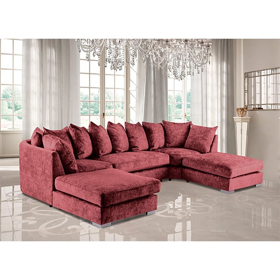 Product photograph of Boise U-shape Chenille Fabric Corner Sofa In Ruby from Furniture in Fashion