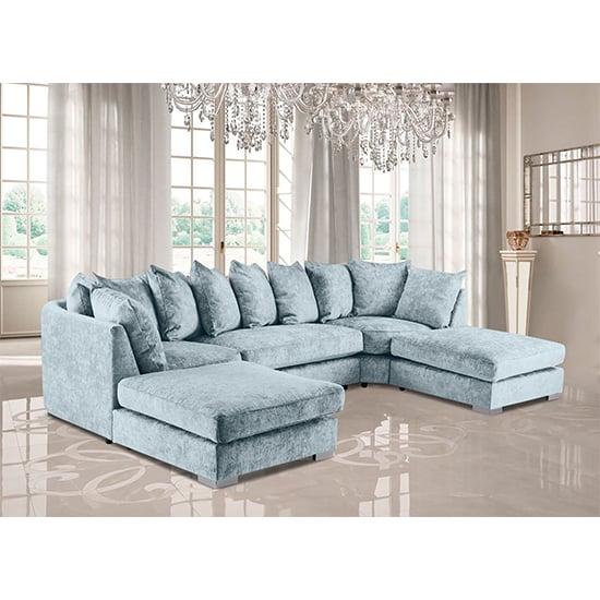 Product photograph of Boise U-shape Chenille Fabric Corner Sofa In Sky from Furniture in Fashion