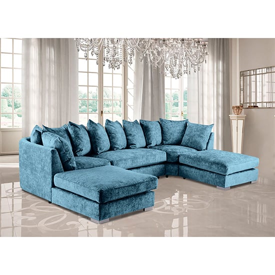 Product photograph of Boise U-shape Chenille Fabric Corner Sofa In Teal from Furniture in Fashion