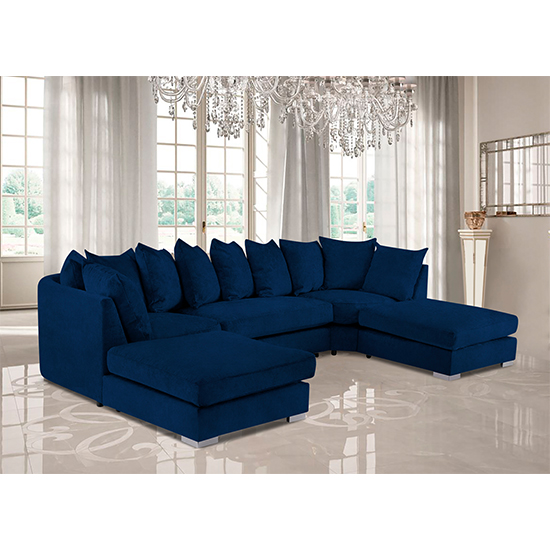 Product photograph of Boise U-shape Plush Velour Fabric Corner Sofa In Navy from Furniture in Fashion
