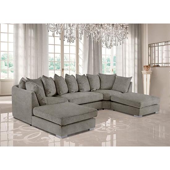 Product photograph of Boise U-shape Plush Velour Fabric Corner Sofa In Putty from Furniture in Fashion