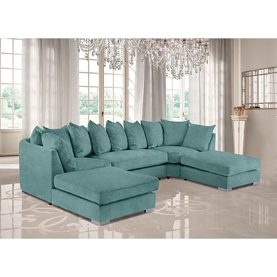 Product photograph of Boise U-shape Plush Velour Fabric Corner Sofa In Seaspray from Furniture in Fashion