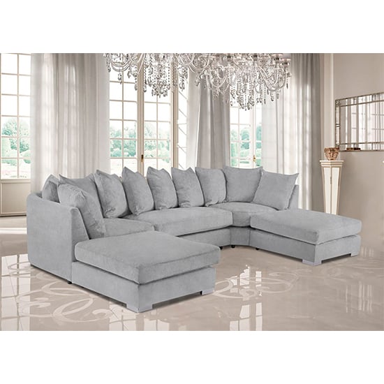 Product photograph of Boise U-shape Plush Velour Fabric Corner Sofa In Silver from Furniture in Fashion