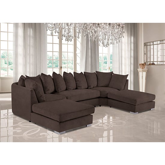 Product photograph of Boise U-shape Plush Velour Fabric Corner Sofa In Taupe from Furniture in Fashion