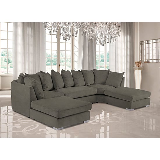 Product photograph of Boise U-shape Plush Velvet Corner Sofa In Biscuit from Furniture in Fashion