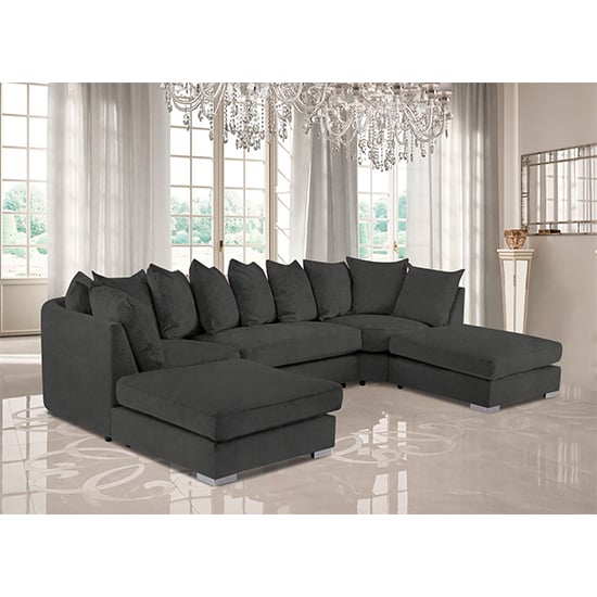 Product photograph of Boise U-shape Plush Velvet Corner Sofa In Charcoal from Furniture in Fashion
