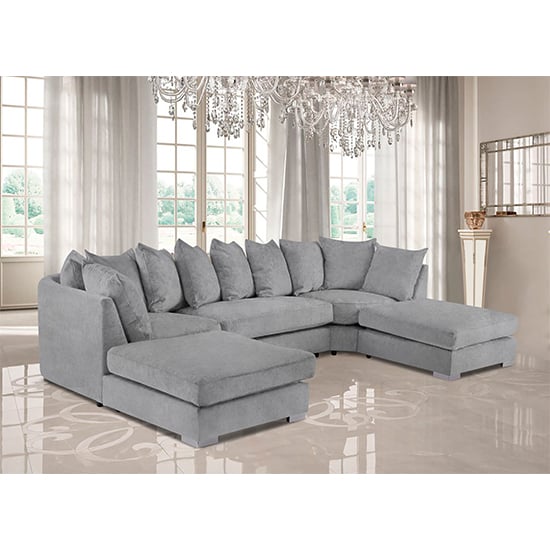 Product photograph of Boise U-shape Plush Velvet Corner Sofa In Silver from Furniture in Fashion
