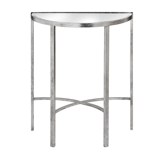 Product photograph of Bolek Mirrored Glass Half Moon Side Table With Silver Legs from Furniture in Fashion