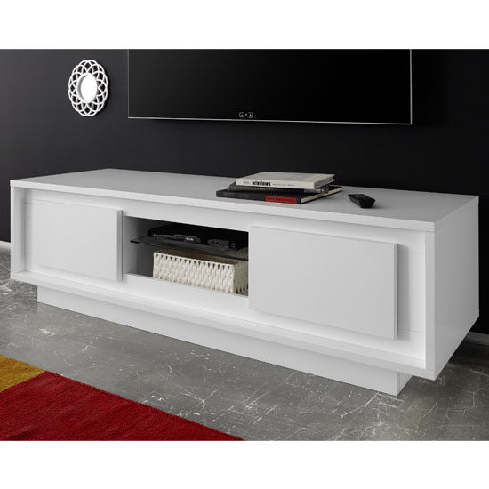 Product photograph of Borden Wooden 2 Doors Tv Stand In Matt White from Furniture in Fashion
