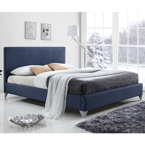 Product photograph of Brooklyn Fabric Upholstered King Size Bed In Blue from Furniture in Fashion